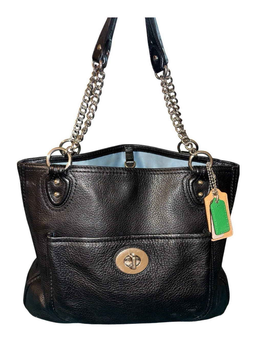 Coach Poppy Pebble Leather Chain Tote Bag